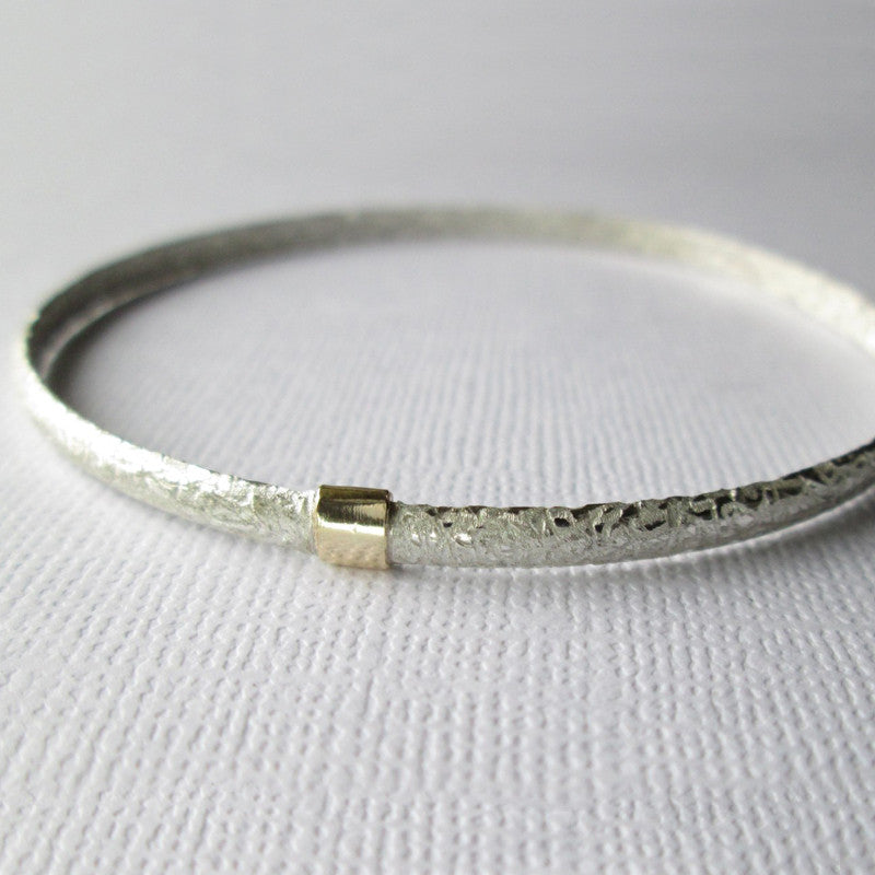 Textured Satin Collection Silver & Gold D-Shape Bangle