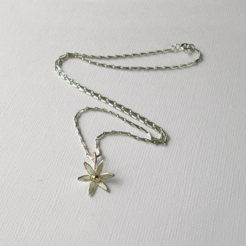 Daisy Collection Small Silver & Gold Pendant and Silver Chain