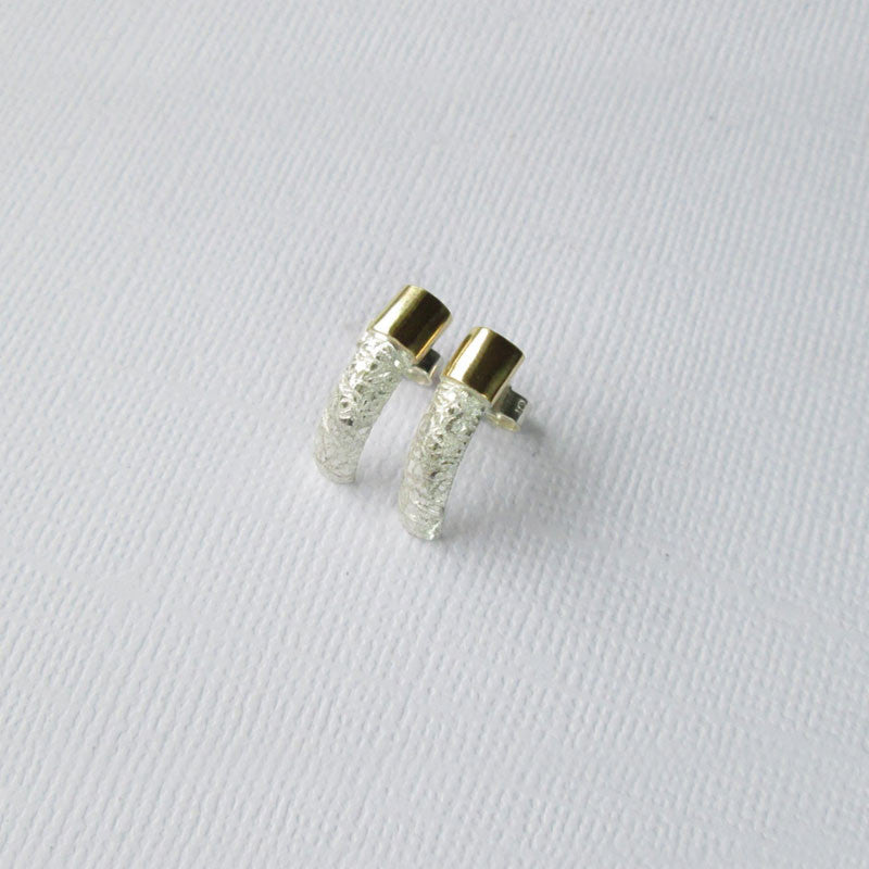 Textured Satin Collection Silver & Gold D-Shape Earrings
