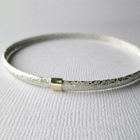 Textured Satin Collection Silver & Gold D-Shape Bangle